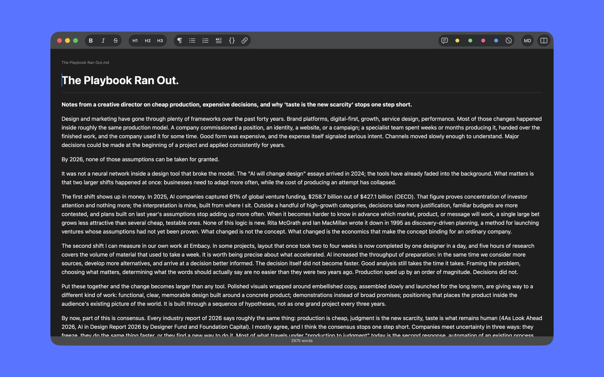A single article open in Markdown Mini