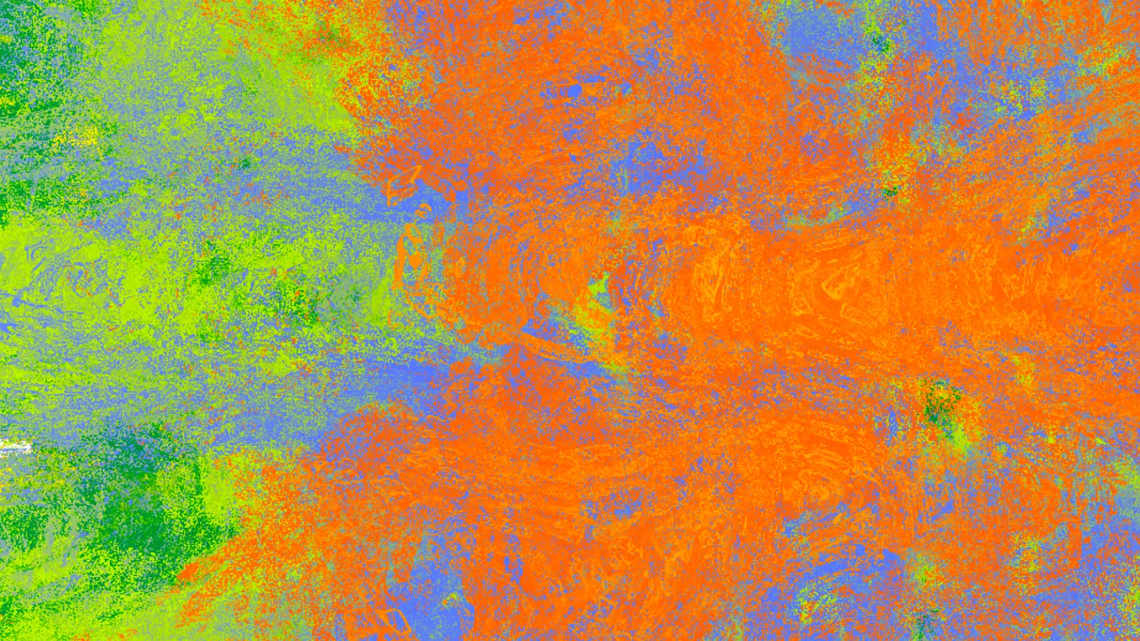 WebGL shader in orange, blue and acid green