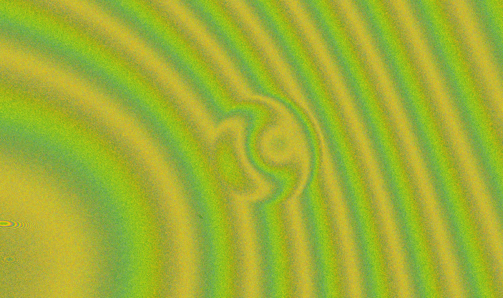 Generative graphic in green and yellow with a spiral ripple
